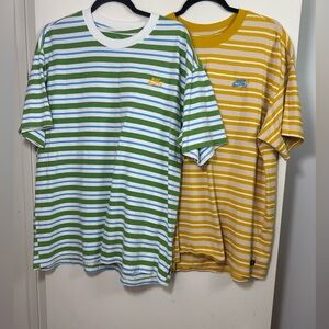 Nike SB 2Pc Lot:Green Yellow White Striped SS Cotton Loose Fit Skate T-Shirts XL
